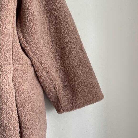 H&M plush teddy shearling full zip hooded oversized lined coat sz XL - Picture 4 of 9